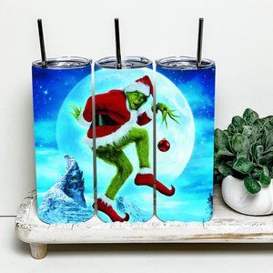The Grinch Santa Christmas Moon 20oz Tumbler With Metal Straw
